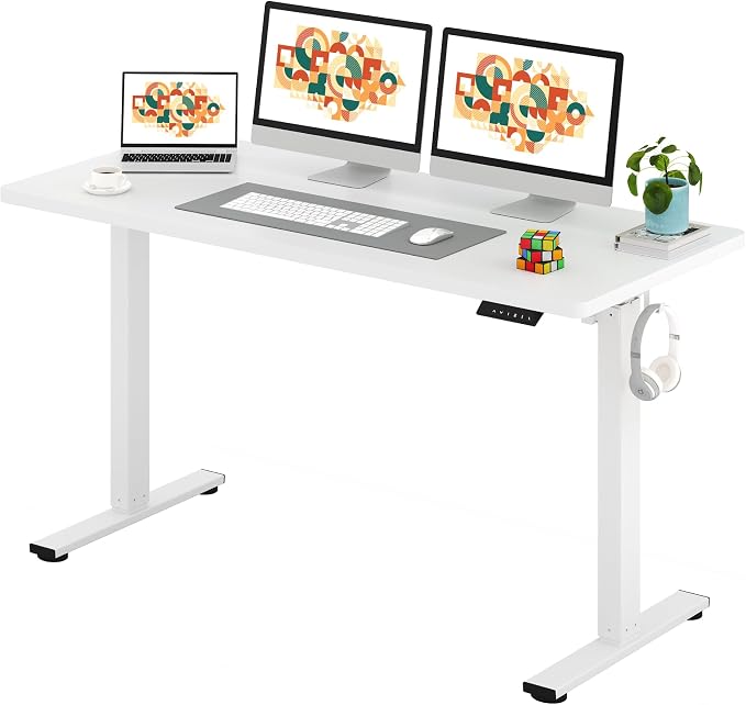 SANODESK One-Piece Electric Standing Desk, Seamless 60 x 24'' Ergonomic Height Adjustable Sit Stand Desk with Memory Presets for Home Office Computer Workstation, White Frame/White Top
