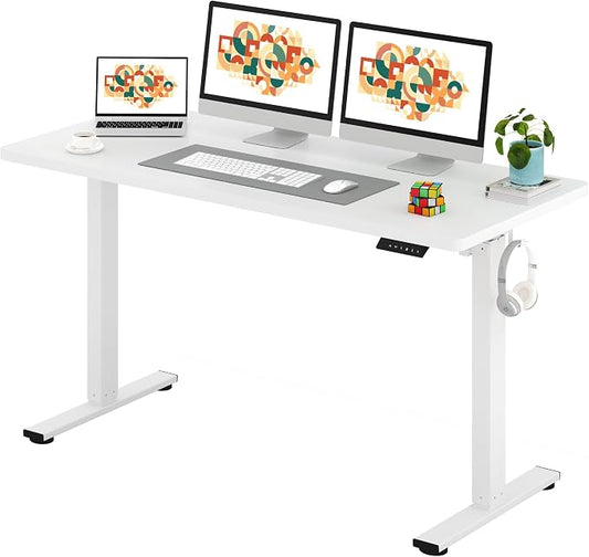 SANODESK One-Piece Electric Standing Desk, Seamless 60 x 24'' Ergonomic Height Adjustable Sit Stand Desk with Memory Presets for Home Office Computer Workstation, White Frame/White Top
