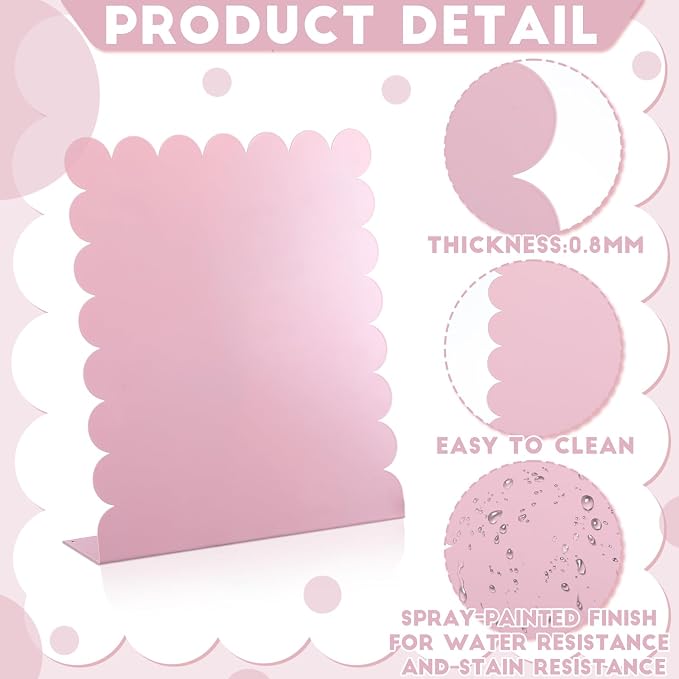 Gueevin 2 Pcs Magnet Board Standing Magnetic Metal Board for Desk and Wall Scalloped Magnetic Display Stand for Memos Photos and Documents Home Office School Desk Storage Decoration(Pink,Medium)