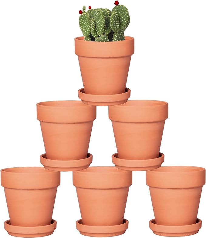 Orceler 4 Inch Terracotta Pots with Saucer - 6 Pack Small Clay Plant Pots with Drainage Holes, Flower Pots with Tray, Terra Cotta Pots for Indoor Outdoor Plants, Crafts, Wedding Favor