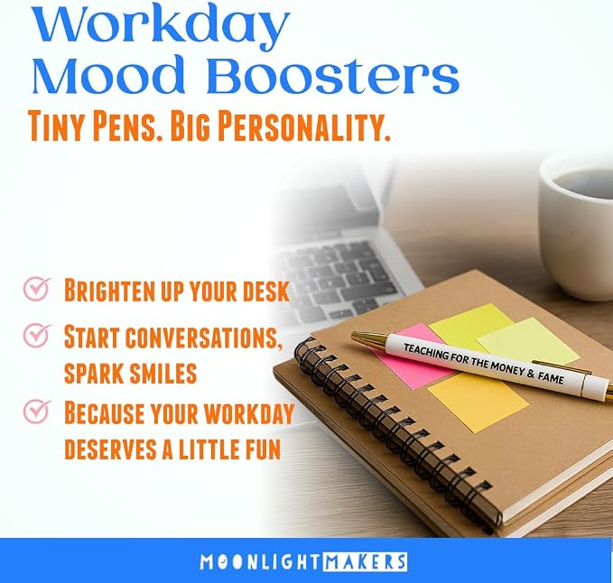 Moonlight Makers - Set of 5 Ballpoint Pens Black Ink- Engraved Funny Pens for Adults - Dumpster Fire Response Team Adult Gifts - Ideal Desk Decor for Work & Office Desk - Cute Packaging, Handy Clips