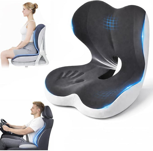 Seat Cushion and Lumbar Support for Office Chair & Car Seat, Memory Foam Ergonomic Design for Long Sitting, Sciatica Support & Tailbone Pressure Relief