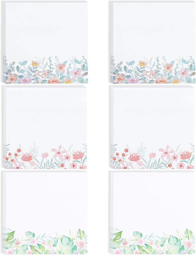 Mr. Pen- Wildflower Sticky Notes, 3"x3", 6 Pack, 300 Sheets | Untamed Flora Sticky Notes, Self-Stick Note Pads, Adorable Memo Pads for Journal, Planners, Office, School, Home