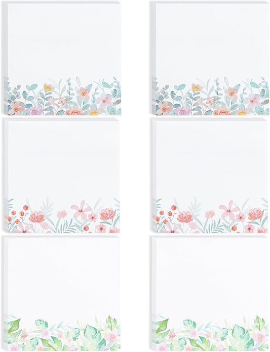 Mr. Pen- Wildflower Sticky Notes, 3"x3", 6 Pack, 300 Sheets | Untamed Flora Sticky Notes, Self-Stick Note Pads, Adorable Memo Pads for Journal, Planners, Office, School, Home