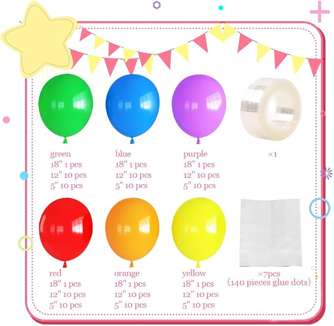 Rainbow Balloon Garland Arch Kit, 130 Pcs Back to School Balloon Arch Kit, Colorful Latex Balloons in Mixed Sizes for First Day of School, Back to School Party, Birthday, Baby Shower Decor