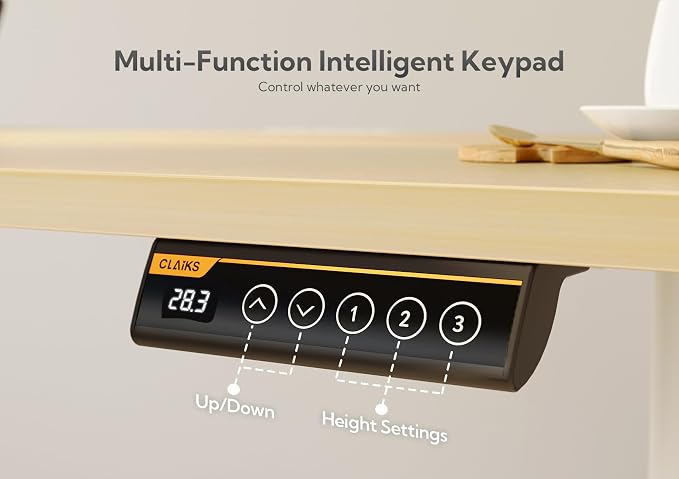 Claiks Electric Height Adjustable Stand Up Desk, 35x20 Inches Sit Stand Desk for Home Office, Nature Top/White Frame