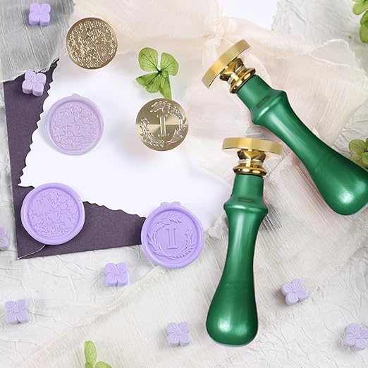 Elegant Initial I Wax Seal Kit,2pcs Exquisite Brass Stamp Heads with Eucalyptus & Flower Designs Ideal for Wedding Invitations Gift Wraps Envelopes and Christmas Cards (Alphabet I Kit)