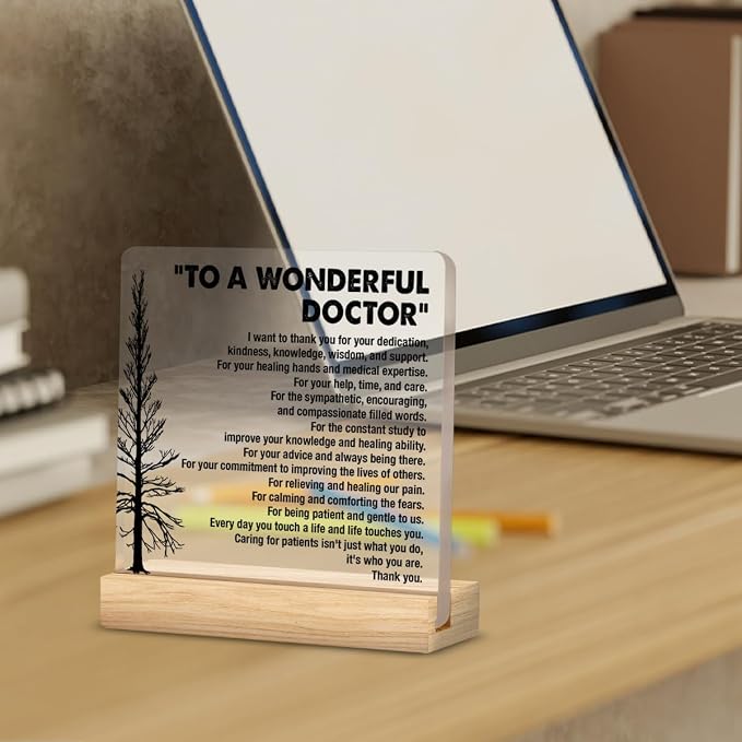 Doctor Gifts for Men Women Thank You Appreciation Desk Decor Sign | Gifts for Doctors, to a Wonderful Doctor, Home Office Desk Decorative Sign, Clear, Acrylic, 4 x 4 Inches