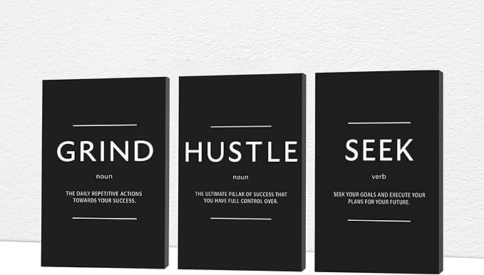 Office Wall Art - 3 Panel Motivational Wall Art, Inspirational Quotes Canvas Art for Home Office Wall Decor, Positive Quotes Wall Decor, Entrepreneur Grind Hustle Execution Poster Frame (20”x30”x3Pcs)