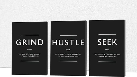 Office Wall Art - 3 Panel Motivational Wall Art, Inspirational Quotes Canvas Art for Home Office Wall Decor, Positive Quotes Wall Decor, Entrepreneur Grind Hustle Execution Poster Frame (20”x30”x3Pcs)