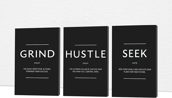 Office Wall Art - 3 Panel Motivational Wall Art, Inspirational Quotes Canvas Art for Home Office Wall Decor, Positive Quotes Wall Decor, Entrepreneur Grind Hustle Execution Poster Frame (24”x36”x3Pcs)