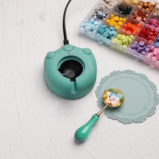 Electric Green Wax Seal Warmer with Spoon and Tweezers - Great Tool for DIY Wax Seals and Stamps