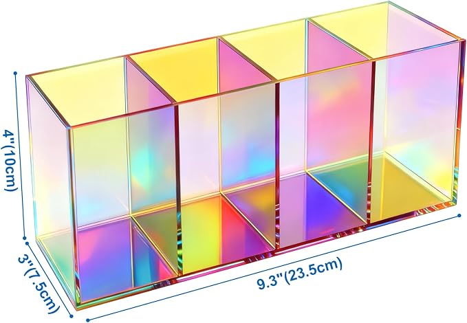 Pen Holder for Desk Neon Acrylic Pencil Holder Cup Makeup Brush Storage Organizer for Vanity, Iridescent