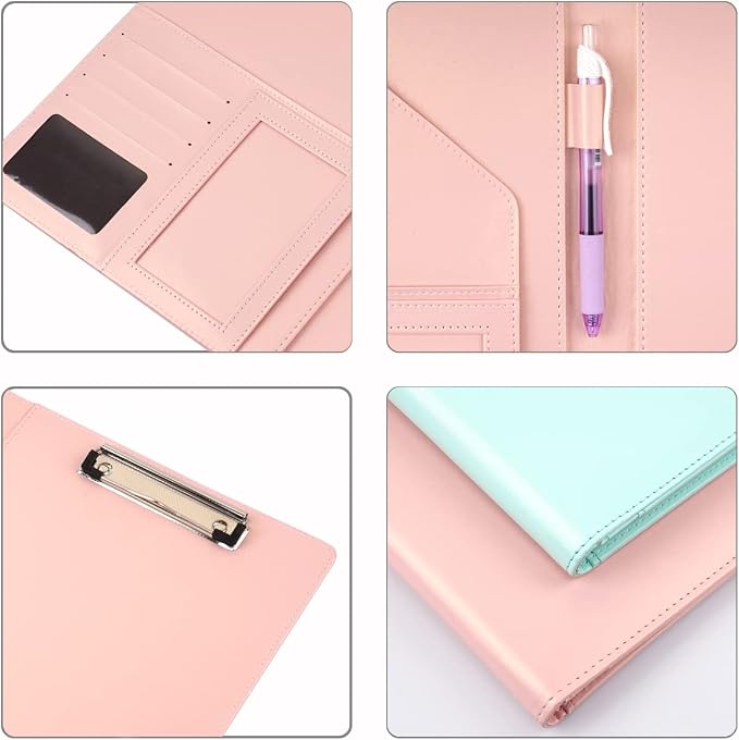 Portfolio Case, Business Portfolio Folder, Cute Padfolio Cover, Conference/Resume/Legal Document Organizer with Letter/A4 Size Clipboard Hardboard, Business Card Holders, Document Sleeve, Pink