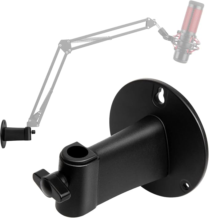 Microphone Wall Mount Boom Arm - Microphone Wall Mount for Mic holder，Horizontal Mounting Wall，Space Saving Desktop Metal Mic Stand Clamp by SUNMON