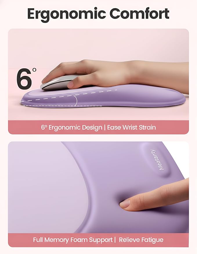 Meatanty Mouse Pad with Wrist Rest, Ergonomic Mouse Wrist Support, Desk Mouse Mat Computer Accessories, Comfortable Palm Hand Pain Relief, Cute Non-Slip Laptop Cushion, Office Home Gaming Women-Purple