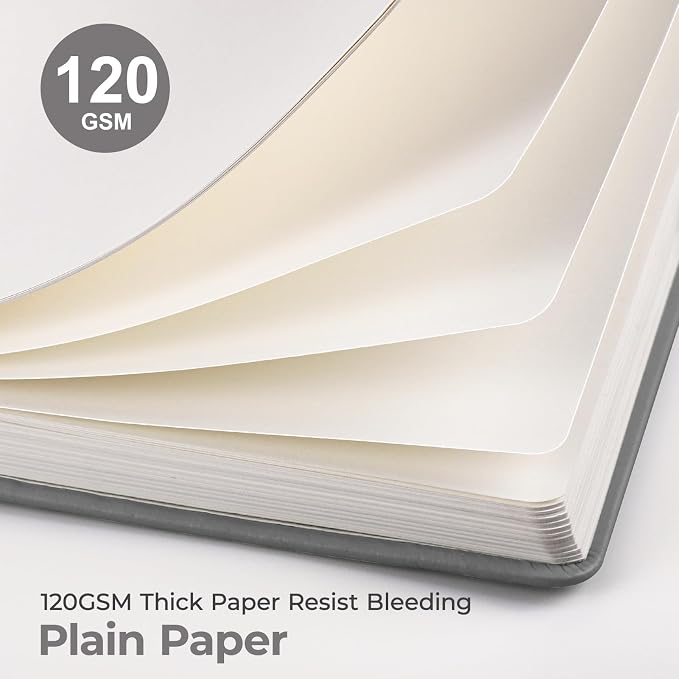AHGXG Blank Journal Notebook, 160 Pages, A5 Medium Size (5.7'' x 8.3''), 120 GSM Thick Paper, Leather Hardcover, for Sketching, Drawing, Painting (Gray)