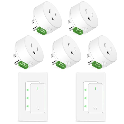 NineLeaf Zigbee Smart Outlet w Remote Control, Wireless Plug,Zigbee Hub Required, 500ft, APP & Voice Control, Compatible with Alexa & Google Home, Timer & Schedule, 2 Switches+5 Outlets