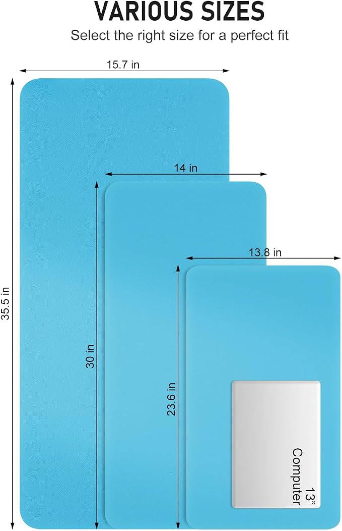 Desk Pad, 23.6" x 13.8" PU Leather Non-Slip Desk Mat Large Mouse Pad for Desktop, Waterproof Laptop Computer Writing Mat for Office, Home, Work, Gaming, Aqua Blue