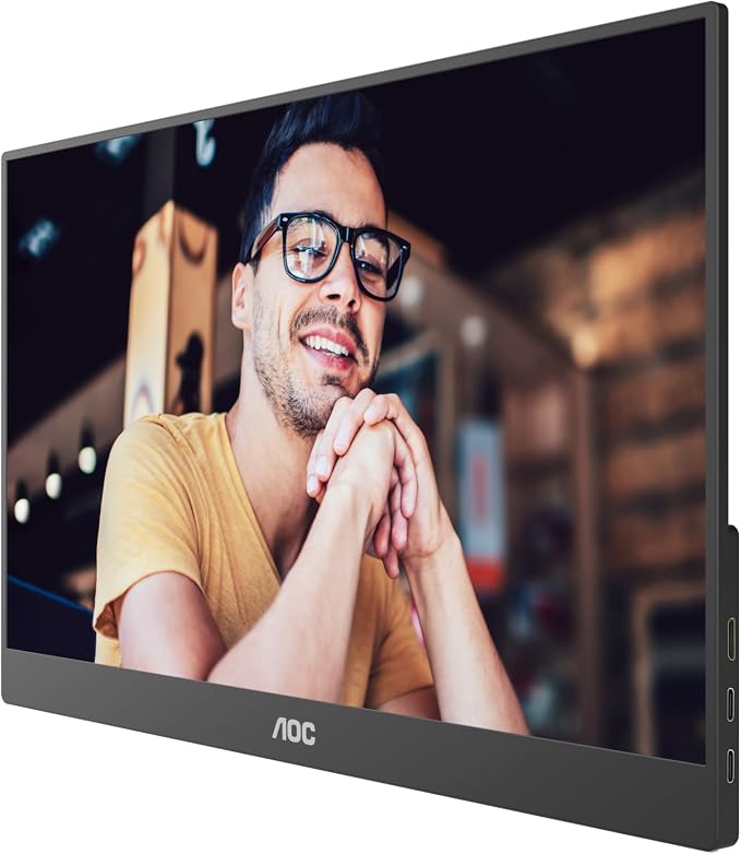 AOC 16T20 Portable Monitor 15.6" FHD 1080p IPS Display, USB-C x2, Mini HDMI, Built-in Speakers, Travel Monitor with Smart Cover, Compatible with Laptops, MacBook, Gaming Console Ready