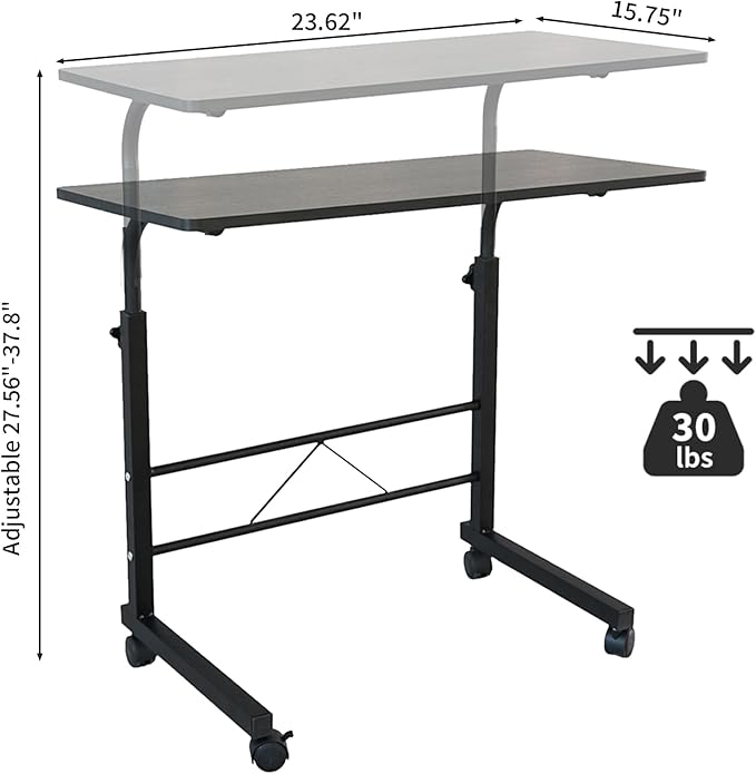 Karl home Side Table Mobile Standing Desk, 23.62" L x 15.75" W, Black | Adjustable Height, Portable Laptop Table, TV Tray Computer Workstation, Sofa Bed Table, For Home Office