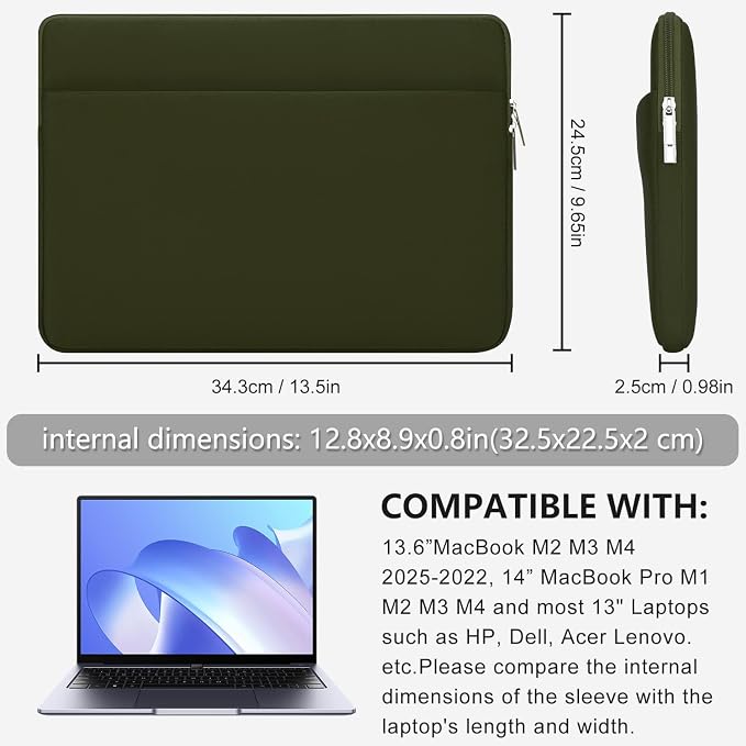 13 Inch Laptop Sleeve Portable Carrying Case with Front Pocket Padded Computer Pouch Cover Compatible with MacBook Air 13.6 Inch M4 M3 M2 2025-2022, 14 Inch MacBook Pro M4 M3 M2 M1