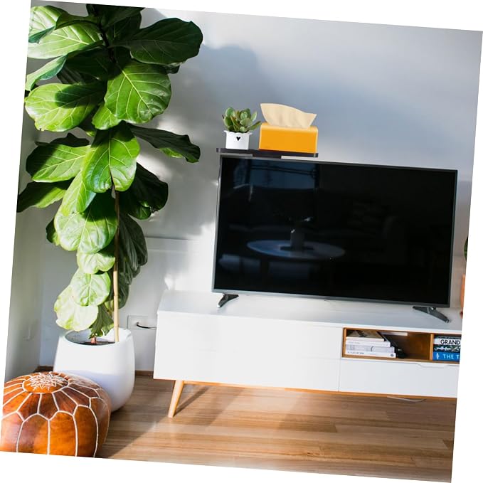 Mobestech Adjustable TV Screen Top Storage Shelf Black Desktop Organizer for Media Devices Compatible Monitors Easy Installation Suitable for Home and Office
