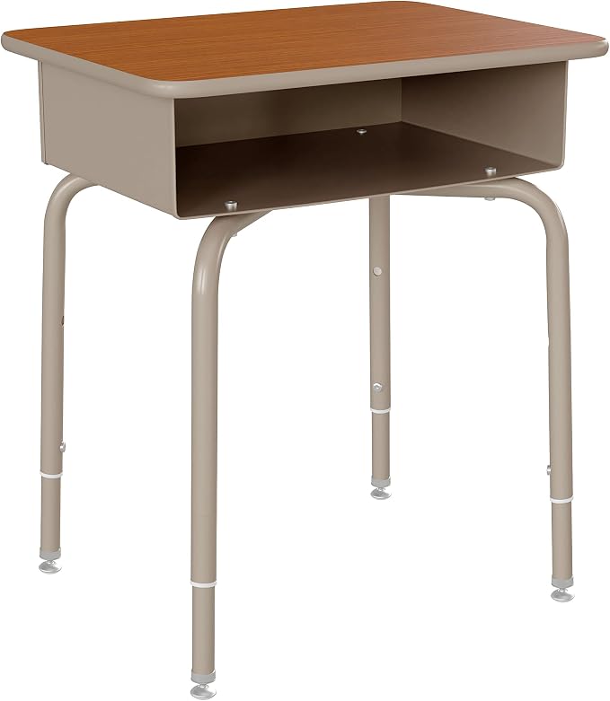 Flash Furniture Billie Student Desk - Walnut Open Front School Desk - Silver Metal Frame - 24"W x 18"D Adjustable Height, Durable for School or Remote Learning