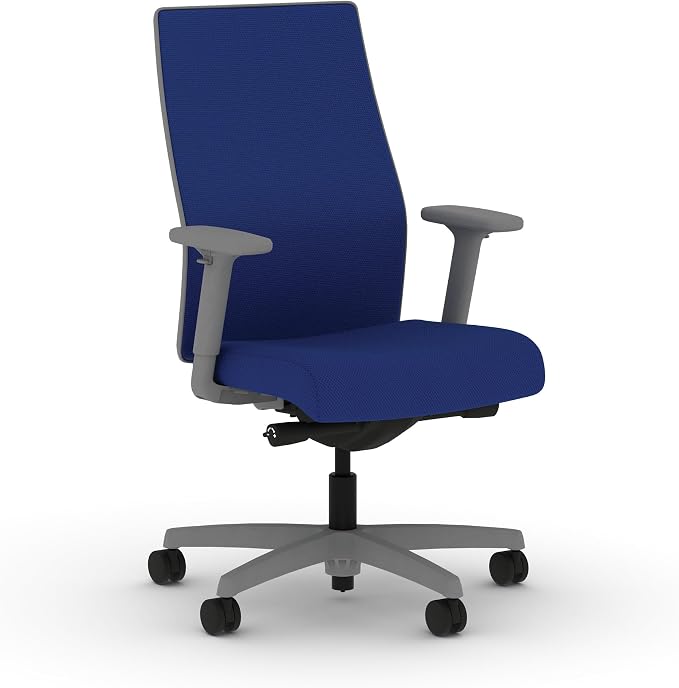 HON Ignition 2.0 Mid‑Back Ergonomic Office Chair, Mesh Task Seating with Lumbar Support, Advanced Synchro‑Tilt, Height and Width Adjustable Arms, Titanium Frame, Cobalt