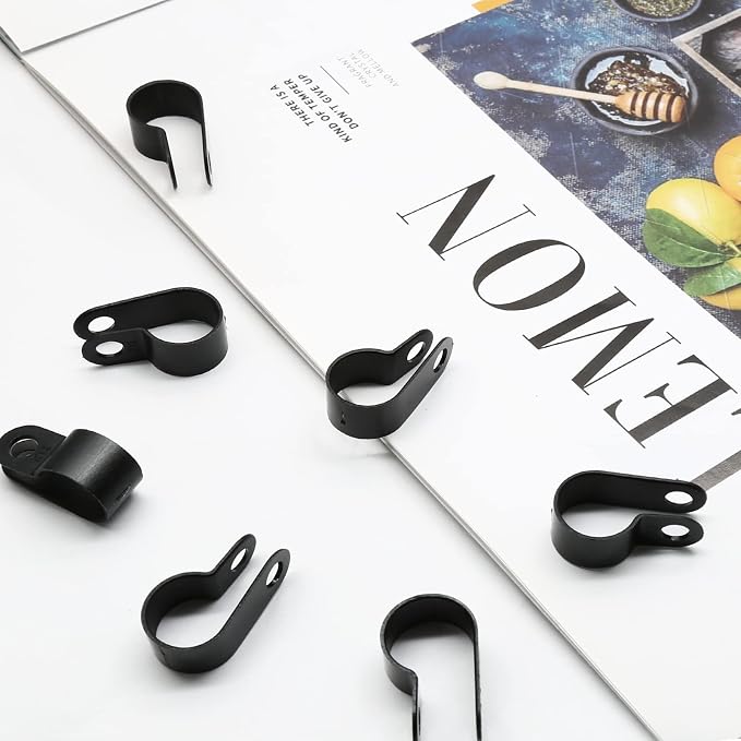 1/2 Inch Nylon Cable Clamps, Black, 60pcs R-Type Wire Cable Clips | M4 Screws Included, Screw Mounting Cord Fastener, Wire Conduit Clamp, for Wire Management