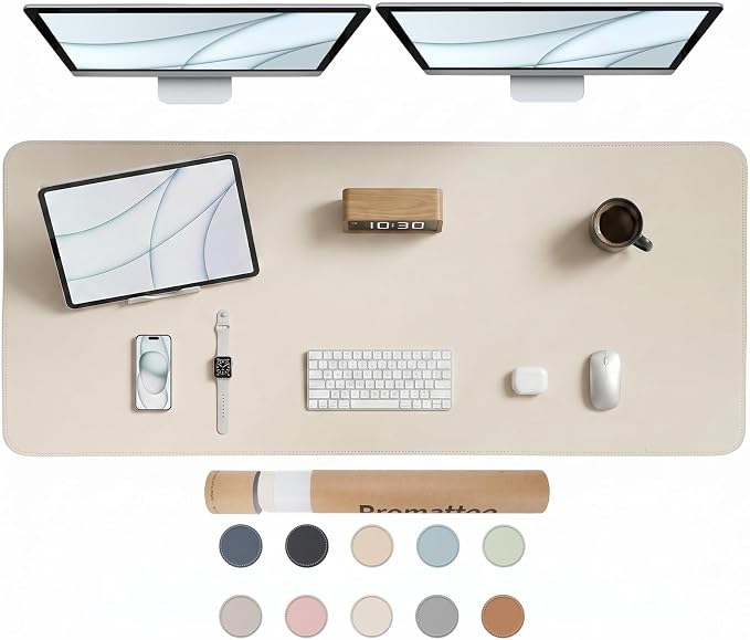 Large Desk Pad Non-Slip Desk Mat Protector for Keyboard Mouse Waterproof Vegan Leather Surface Faux Leather Laptop Mat Smooth Mouse Pad Premium Gift Tube Creamy White 55" x 23"