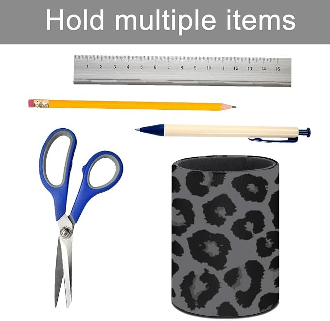 Leopard Print Pen Holder for Desk PU Pencil Cup Organizer | Round Desks Makeup Brush Holder for School Multifunctional Office Supplies