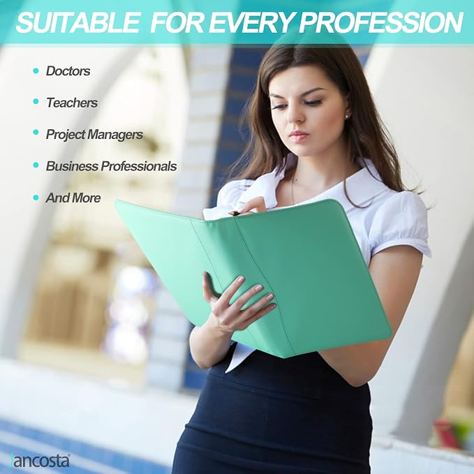 1 Pack Business Padfolio Portfolio Binder, Faux Leather Folio Folder, Resume Legal Document Organizer with Letter Size Writing Notepads (New Robin Egg Blue 1 Pack)