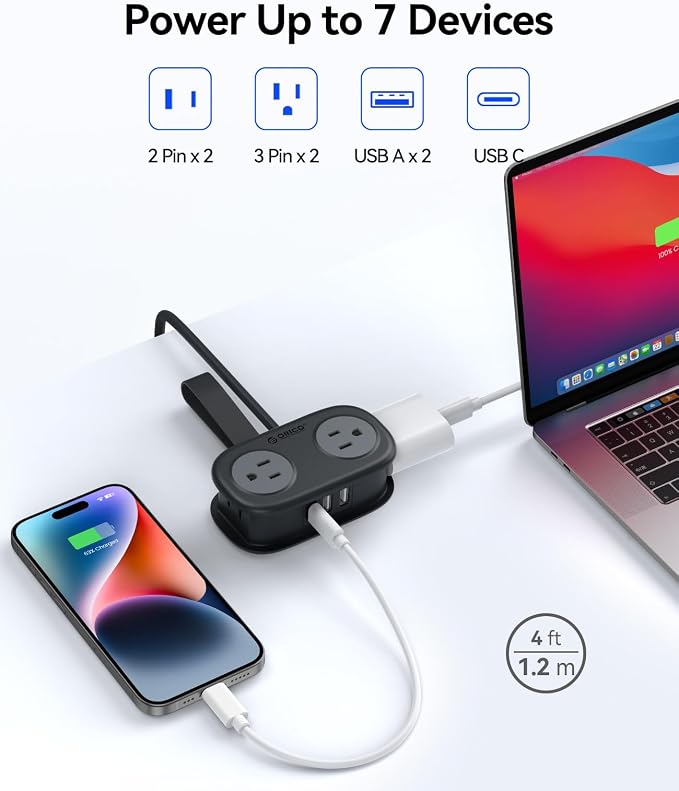 Cruise Approved Travel Power Strip, ORICO 4 Outlets 3 USB Ports (1 USB C) with 4FT Wrapped Short Extension Cord Small Power Strip, Compact for Hotel Travel Essentials ETL Listed-AP3