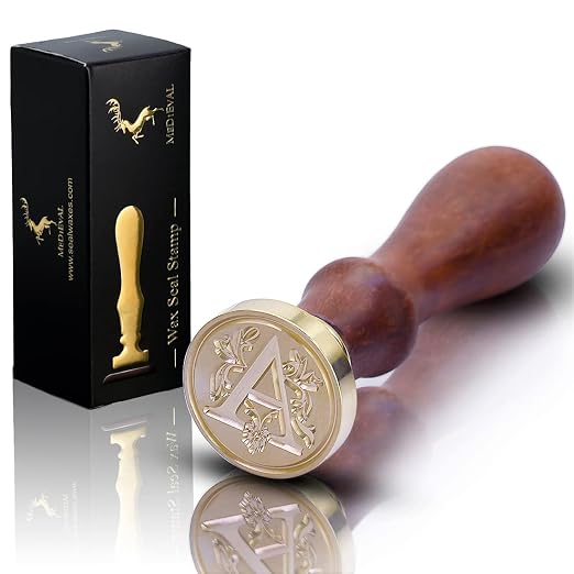 Medieval Traditional Initial Alphabet Wax Seal Stamp, Brass Head Wooden Handle, for Thanksgiving Card/Envelope/Gift Wrap/Wedding Engagement Party Invitation - Letter A