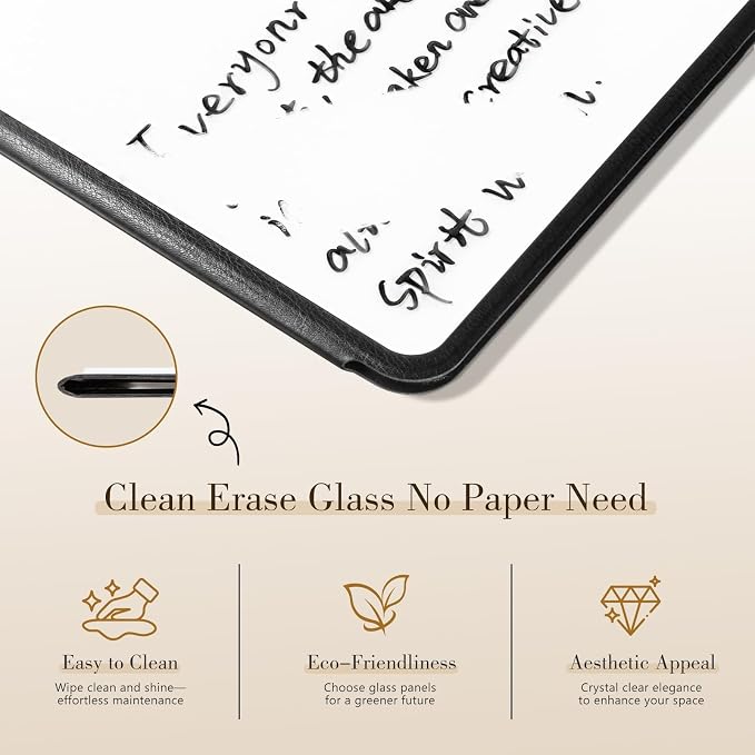 CoBak Glass Portable White Board Desktop Easel 12x9 inch (A4) - Book Folio Tri-fold Design Clean Glass Dry Erase Board with 3 Markers, Anti-Ghosting Suface for Office, Business and School (Black)