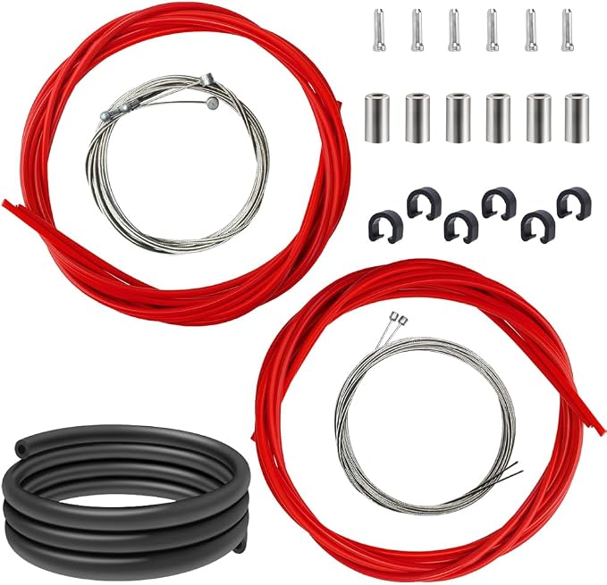Bicycle Shifter Derailleur Cable Brake Cable Housing Cable Routing Damping Foam Sleeve Cable Tips Caps End Crimp Cable Guide Clip C-Clips Clamps Kit for Mountain Road Bicycle MTB