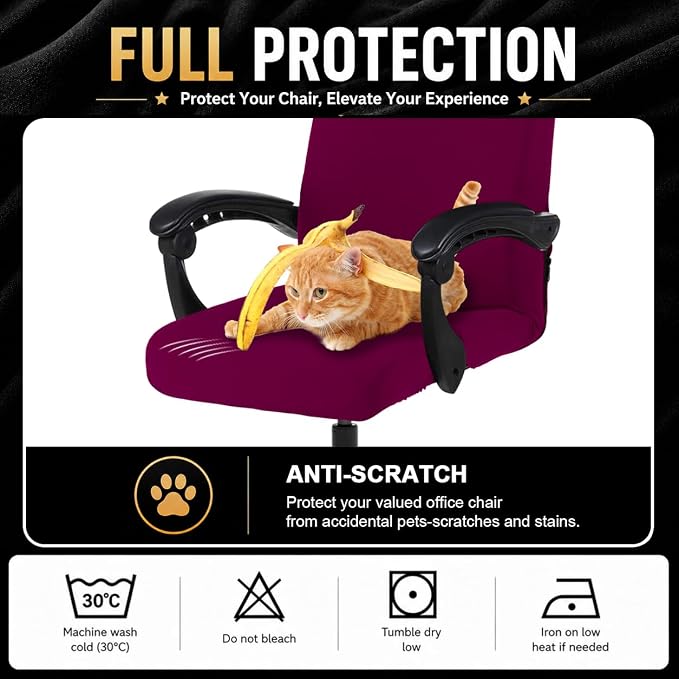 Elastic Computer Chair Cover with Durable Zipper - Protective Removable Washable Universal Office Desk Chair Seat Slip Cover - Stretchy Soft Anti-dust Desk Chair Seat Protector for Dogs, Cats, Pets