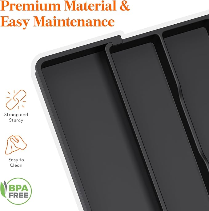 Lifewit Utensil Organizer for Kitchen Drawers, Expandable Cooking Utensil Tray, Adjustable Cutlery Silverware Flatware Holder, Plastic Spatula Tools Storage Divider, 11-18 x 14", Black
