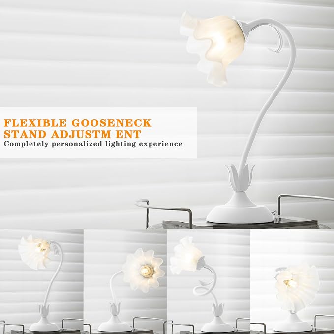 WERFOP Flower Table Lamp, LED Reading Light Vintage Bedside Table Lamp with 3 Color Modes for Nightstand, Kawaii Decoration for Home Bedroom Living Room (White)