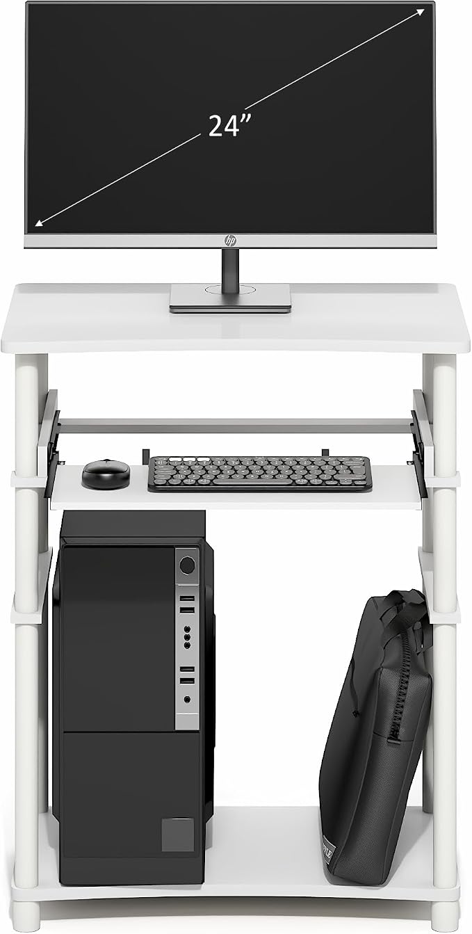 Furinno Home Desk, 23.6 Wide Gaming Desk with Keyboard Tray, Open Shelf Laptop Notebook Computer Desk, Office Desk for Home Office, Study Room, Dorm, Bedroom, White