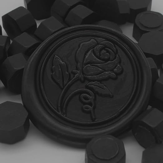 250pcs Wax Seal Beads Black, Andotopee Premium Sealing Wax Beads for Stamp Seals, Octagon Seal Stamp Pellets Refill Pack for Wedding Invitation, Letter Envelope, Scrapbook DIY, Formal Documents