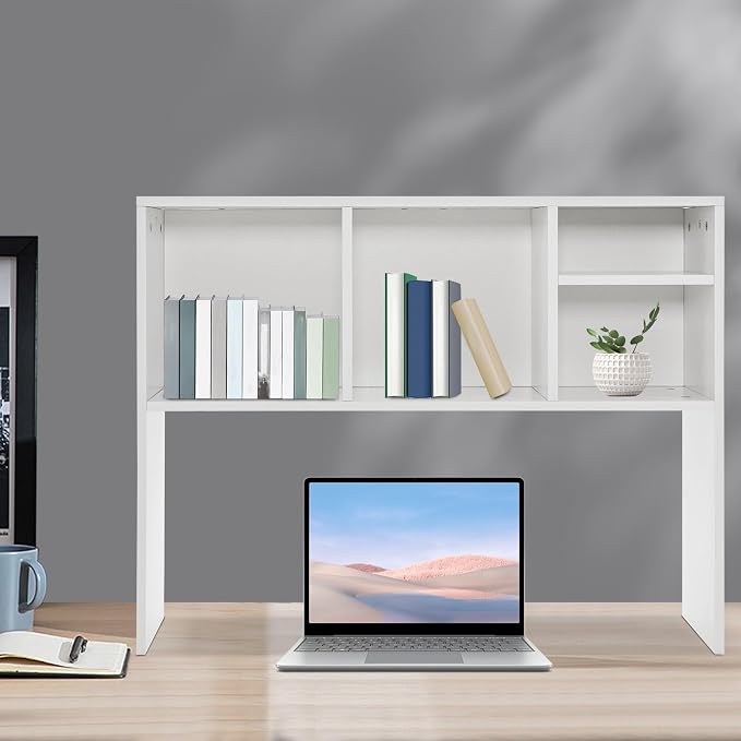 Two-Tier Desk Bookshelf Organizer Office Desk Bookshelf Holder with Four Storage Compartments White Color