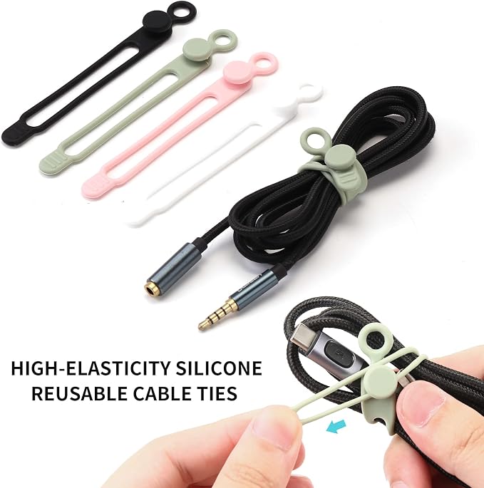 [20Park]UMUST Silicone Cable Ties, Reusable Cable Management Organizer, Cord Tie,Multipurpose Elastic Cord Organizer for Bundling and Fastening Cable Cords Wires(black) | Reusable Cord Ties, Cable Strap Tie for Bundling Electronics Wire,Home Office Tra...