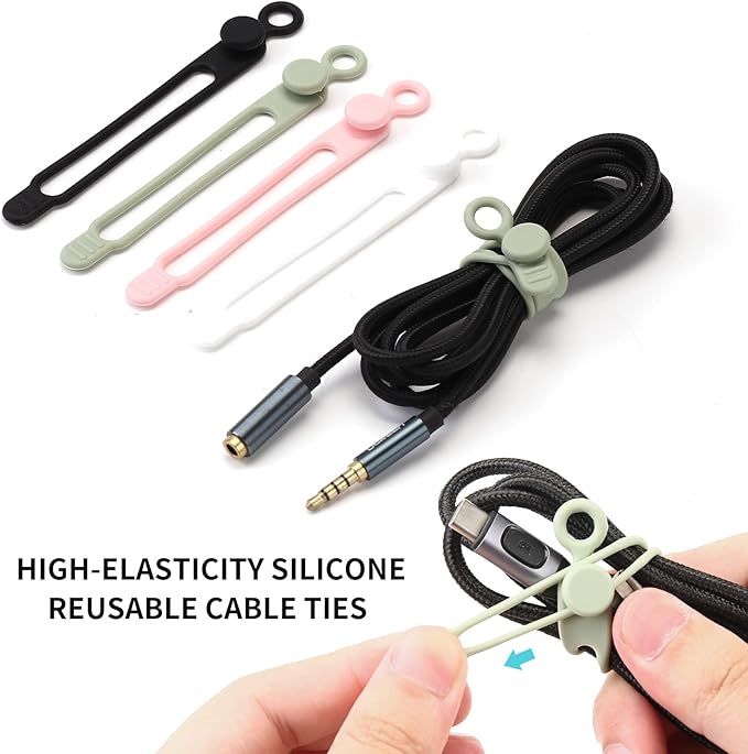 20Pcs UMUST Silicone Cable Ties, Cable Management Cord Organizer Pink | Reusable Cord Ties, Cable Strap Tie for Bundling Electronics Wire,Home Office Travel Essentials Accessories 4.2inch