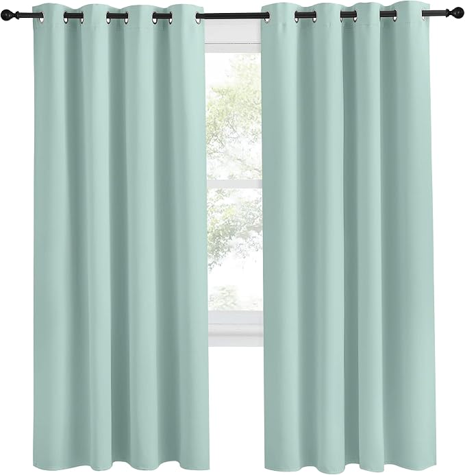 NICETOWN Kitchen Blackout Window Curtain Panel, Aqua Blue, 1 Panel, 55 by 78 inches Long, Home Fashion Thermal Insulated Solid Grommet Room Darkening Drape for Apartment