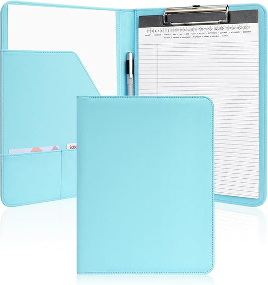 Professional Padfolio with Clipboard, Faux Leather Portfolio Folder Binder, 8.5 x 11 Legal Pad Holder for A4 Letter Size Notepad, Writing Pad, Ideal Organizer for Business Office Conference, Blue