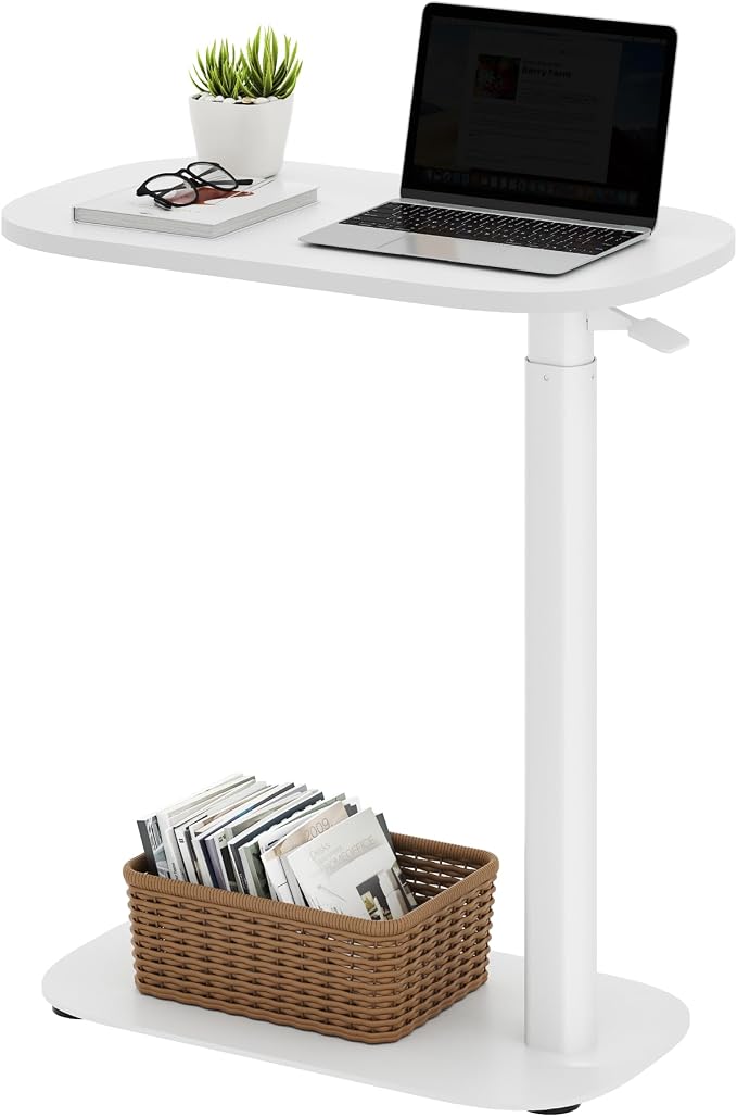 SANODESK 24''Standing Desk Pneumatic Height Adjustable Mobile Overbed Table | Desk Laptop Desk,Bedside Table,Computer Cart for Home Office Computer Workstations Small Spaces,23.6"W x 13.8"D,White