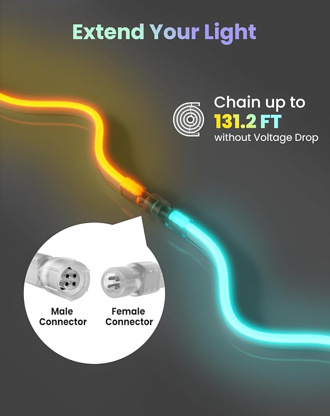 Shine Decor Smart LED RGB Neon Rope Lights AC 120V, ETL Expandable Color Changing Dimmable with Remote Compatible with Alexa, Google Assistant, Cold-Resistant & IP65 Waterproof, 8x16 mm, 32.8FT
