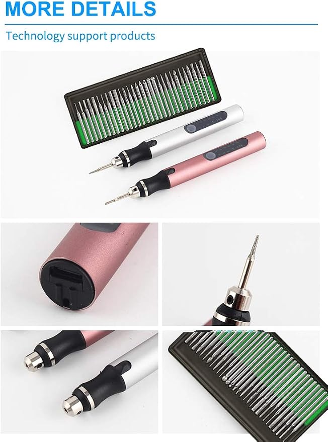 Rechargeable cordless Electric Micro Engraver Pen Mini DIY Engraving Tool Kit for Metal Glass Ceramic Plastic Wood Jewelry with 30 Bits and 16 Stencils and 1 Scriber Pen